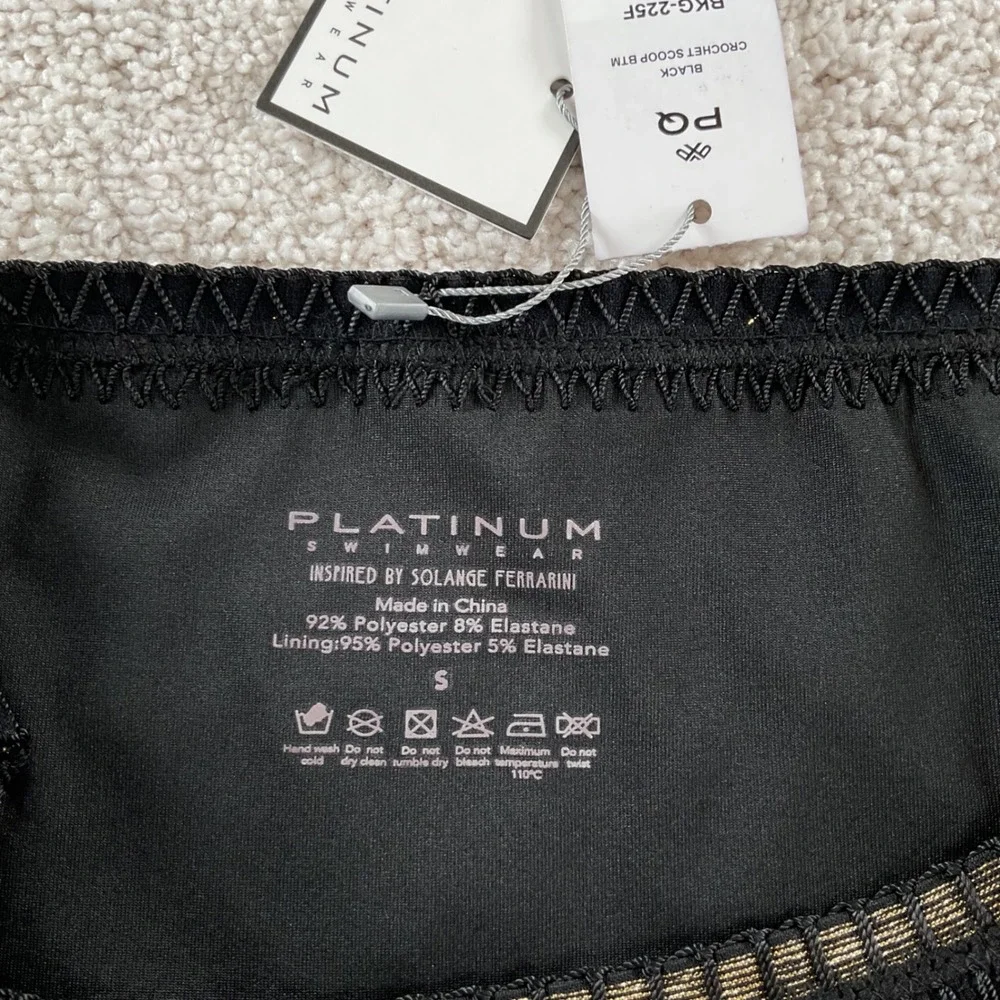 PQ Swim Platinum Black Gold Crochet Scoop Bikini Bottom Ribbed Women's Small NEW